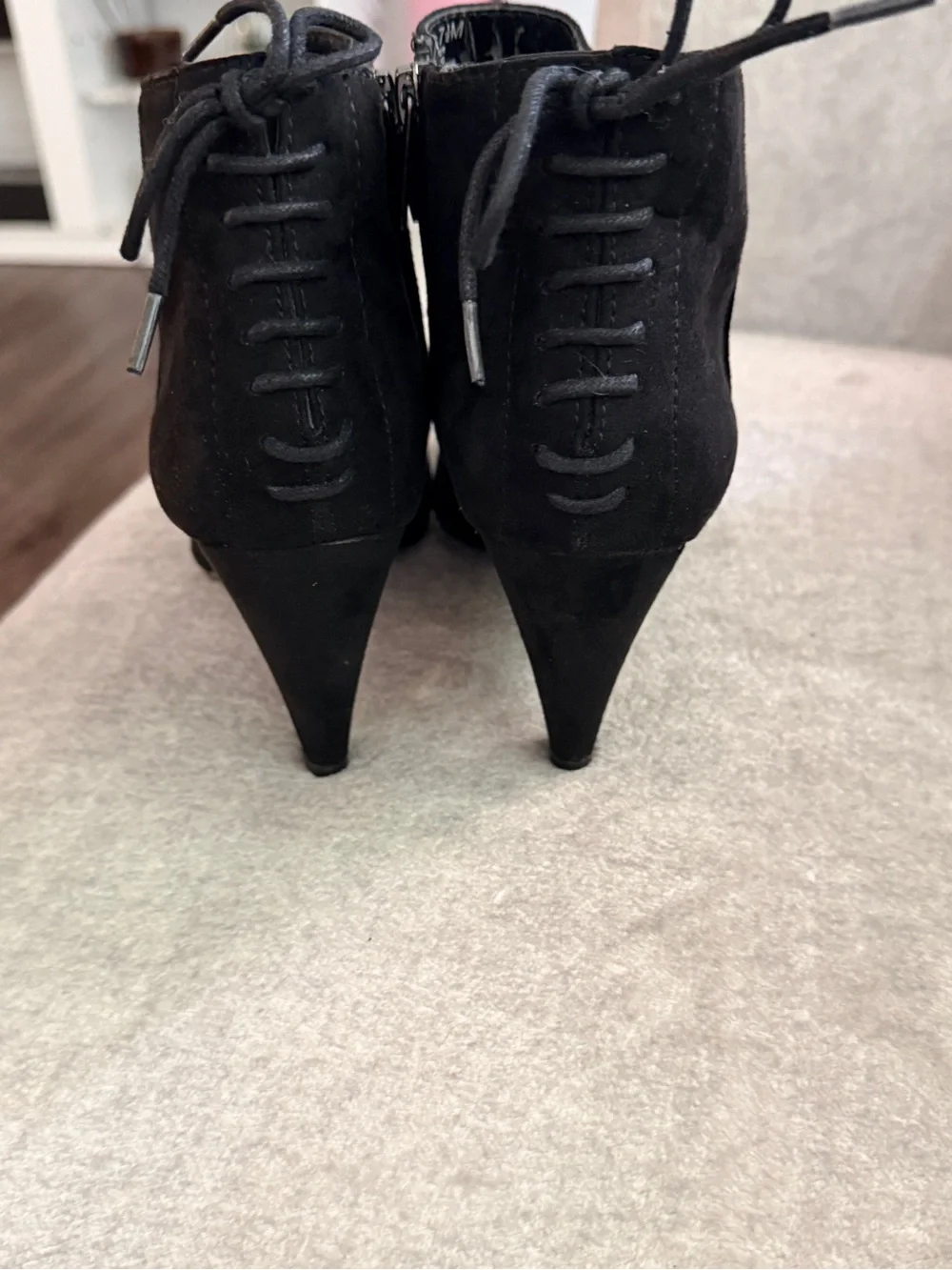Bandolino Black Suede Pointed-Toe Ankle Booties with Back Lace